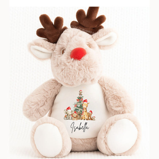 Personalised Safari Animals Christmas Reindeer Teddy